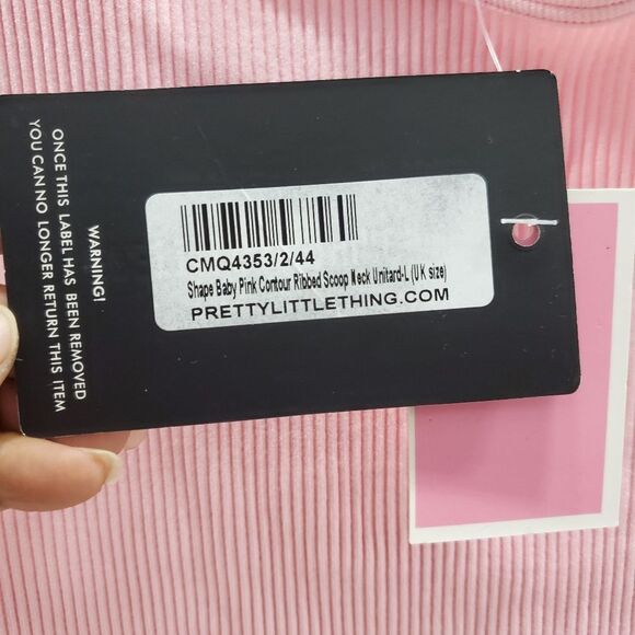 Pretty Little Thing Shape Baby Pink Contour Ribbed Scoop Neck Unitard Size Large - Picture 7 of 13